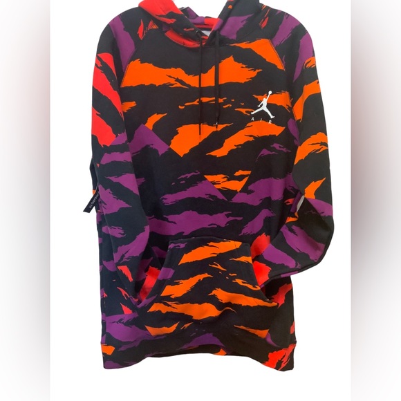 Nike Air Jordan Hoodie Mens L Jumpman Tiger Camo Fleece Black Purple CJ7772-551 - Picture 1 of 4